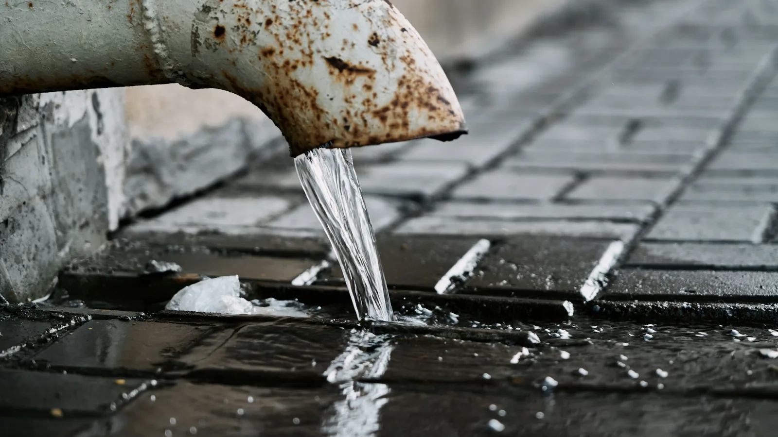 Water pouring from a broken pipe, the moment to know what to do when a pipe bursts